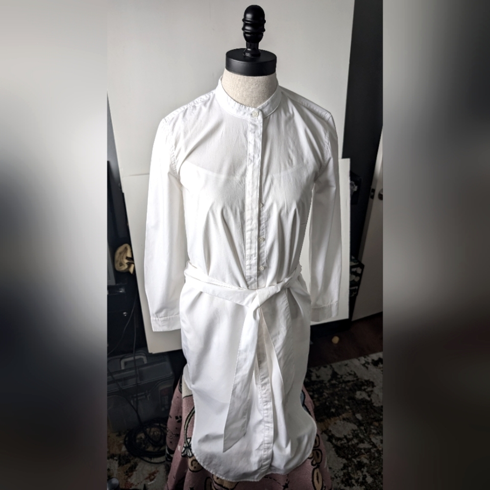 Banana Republic White Poplin Button Dot Shirt Dress